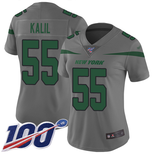 New York Jets Limited Gray Women Ryan Kalil Jersey NFL Football #55 100th Season Inverted Legend->women nfl jersey->Women Jersey